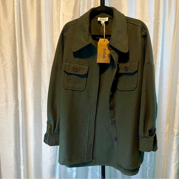 Listicle olive green, oversized Medium, Shacket, NWT - Picture 2 of 6